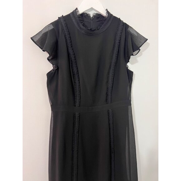 NEW Adrianna Papell Black High Neck Ruffled Flouncy Fit Flare Dress Textured - Picture 4 of 10